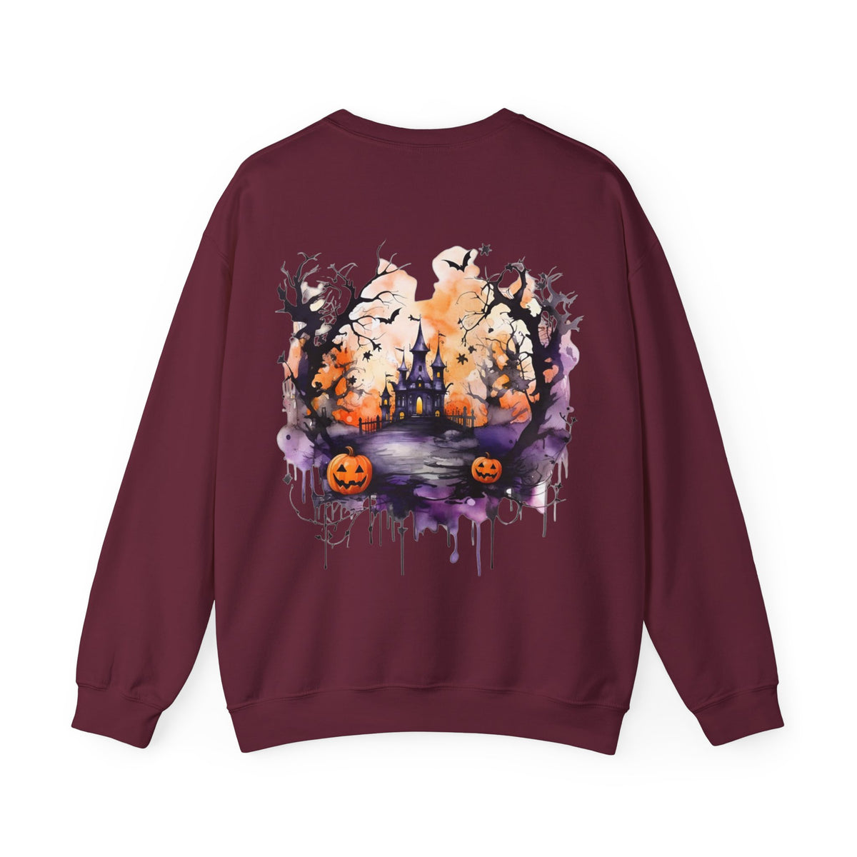 ORVIAN — Watercolor Haunted Castle Halloween Crewneck, Purple Jack-o'-Lantern Unisex Heavy Blend