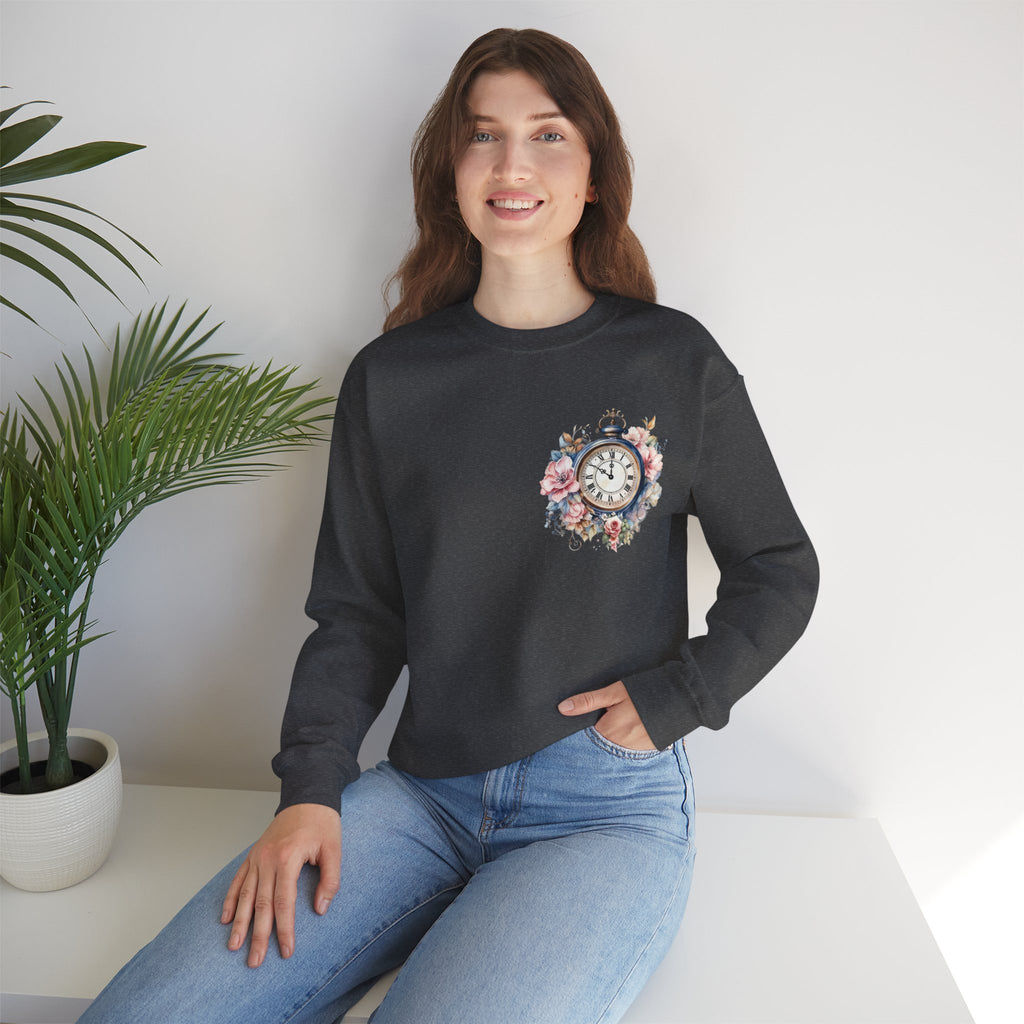 ORVIAN — Blue Watercolor Floral Book Crewneck, Open Book Wildflower Literary Unisex Heavy Blend
