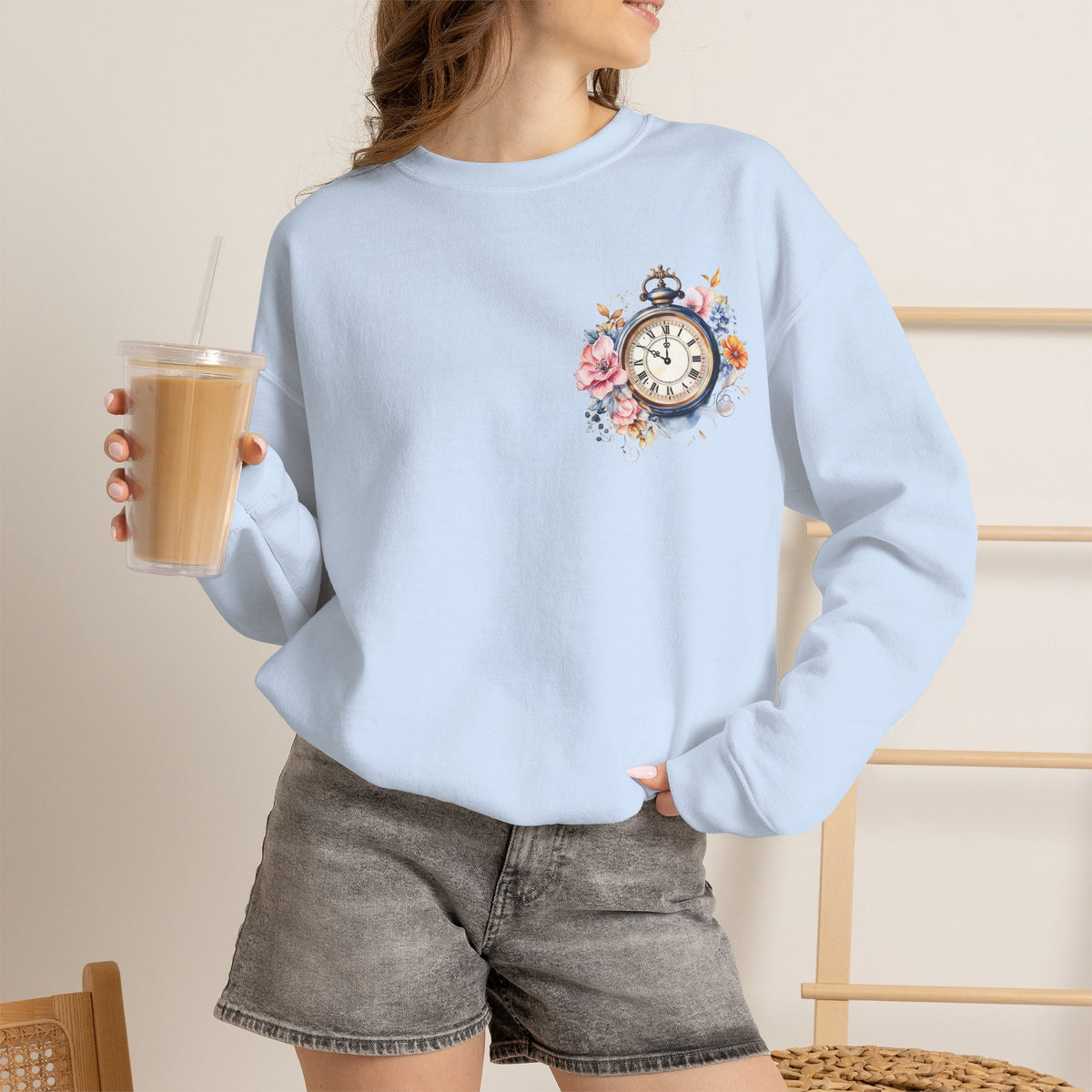 ORVIAN — Steampunk Floral Pocket Watch & Blooming Books Crewneck, Vintage Literary Unisex