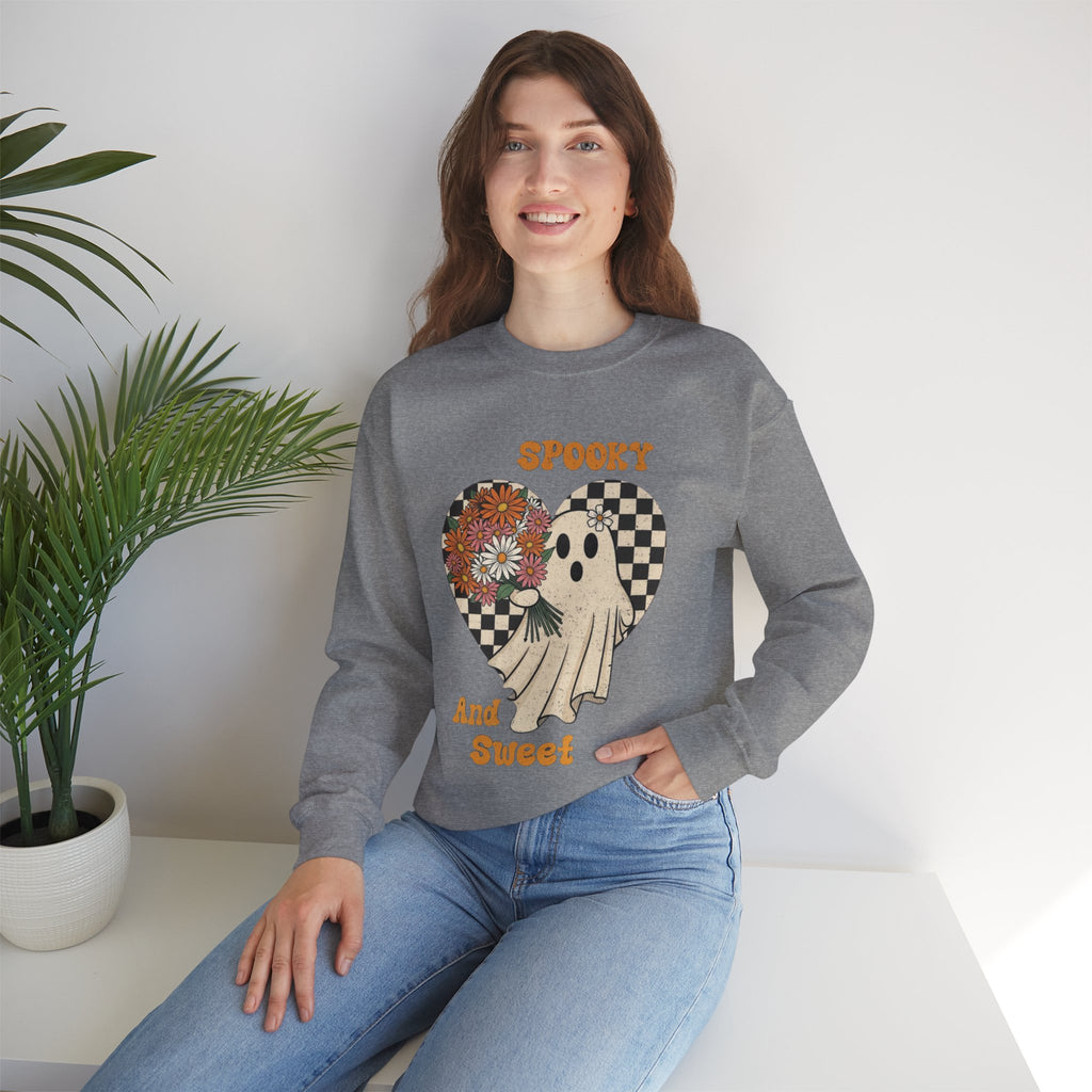 ORVIAN — Spooky & Sweet Ghost Crewneck, Coquette Bow Heart Halloween Unisex Sweatshirt