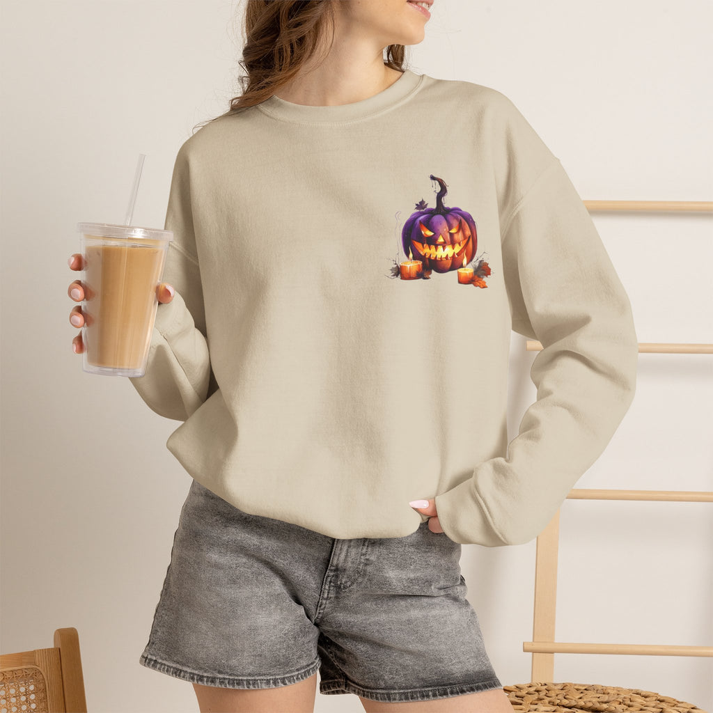 ORVIAN — Watercolor Haunted Castle Halloween Crewneck, Purple Jack-o'-Lantern Unisex Heavy Blend