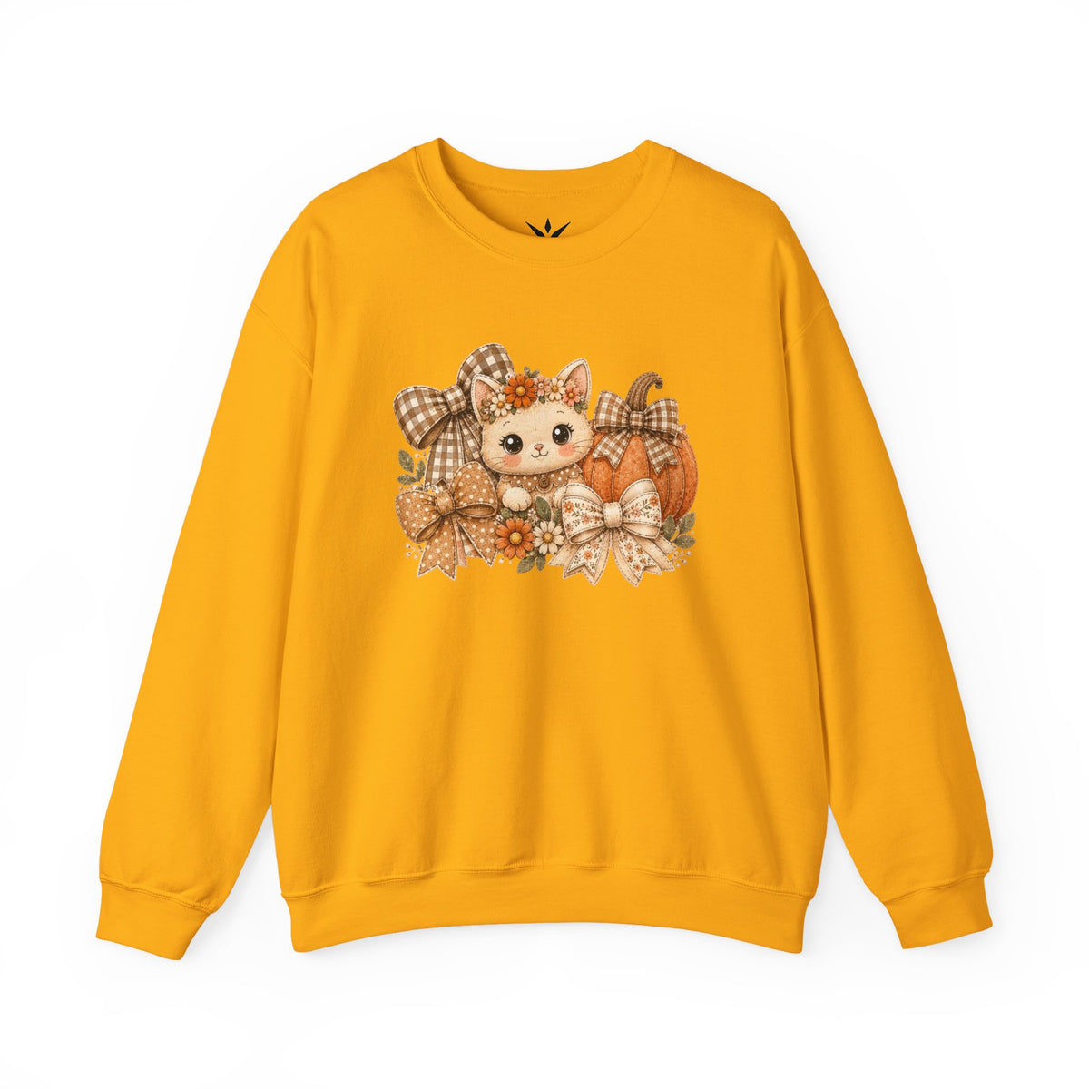 ORVIAN — Fall Kitten & Coquette Ghost Crewneck, Gingham Pumpkin Autumn Unisex Heavy Blend