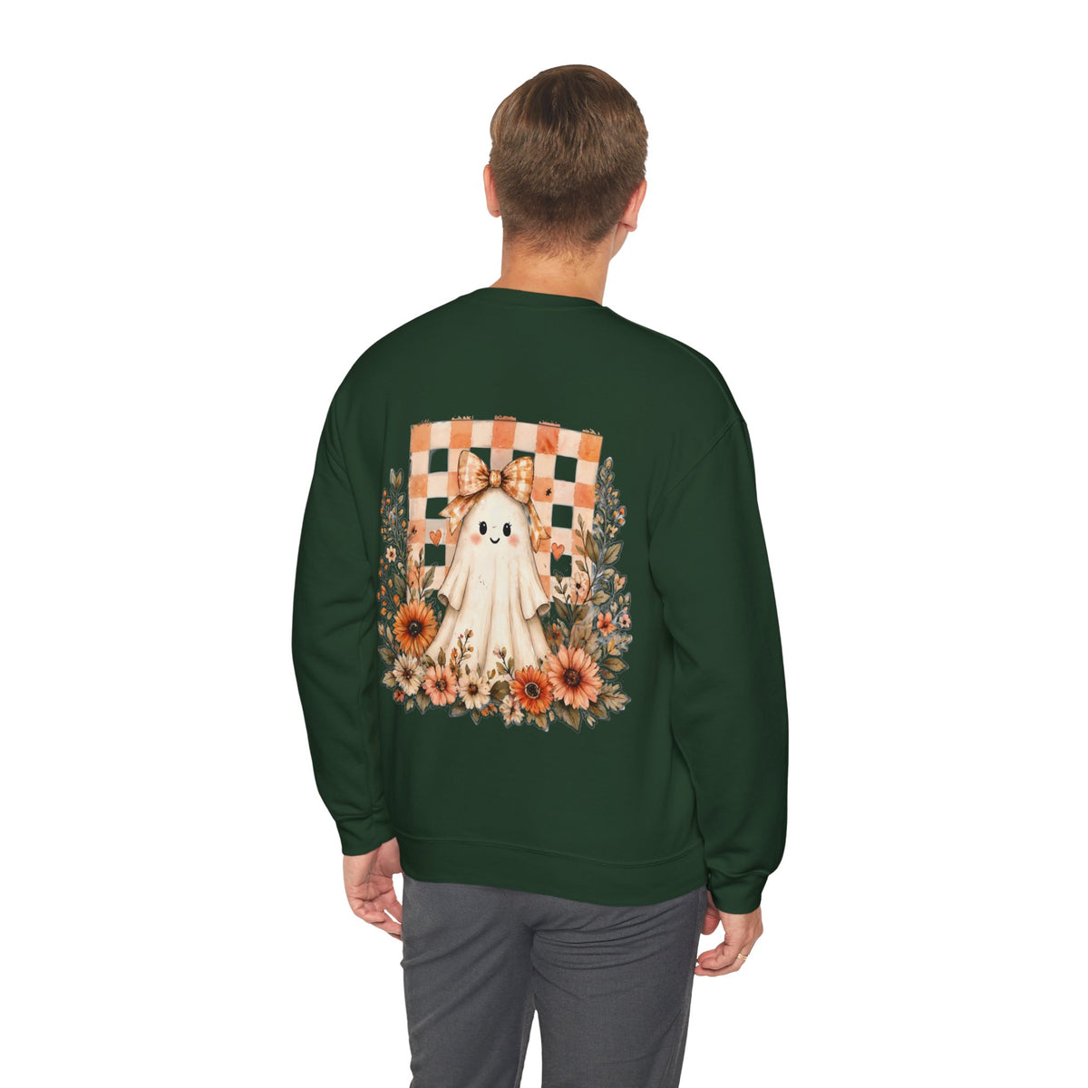ORVIAN — Fall Kitten & Coquette Ghost Crewneck, Gingham Pumpkin Autumn Unisex Heavy Blend