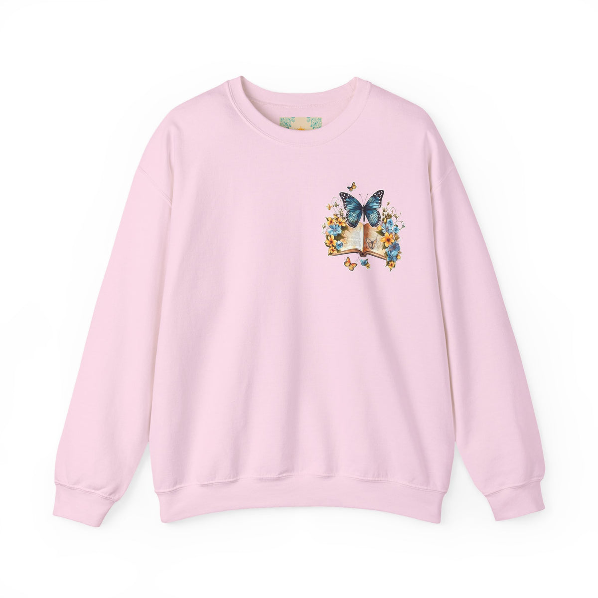 ORVIAN — Watercolor Floral Book & Butterfly Crewneck, Literary Nature Unisex Heavy Blend