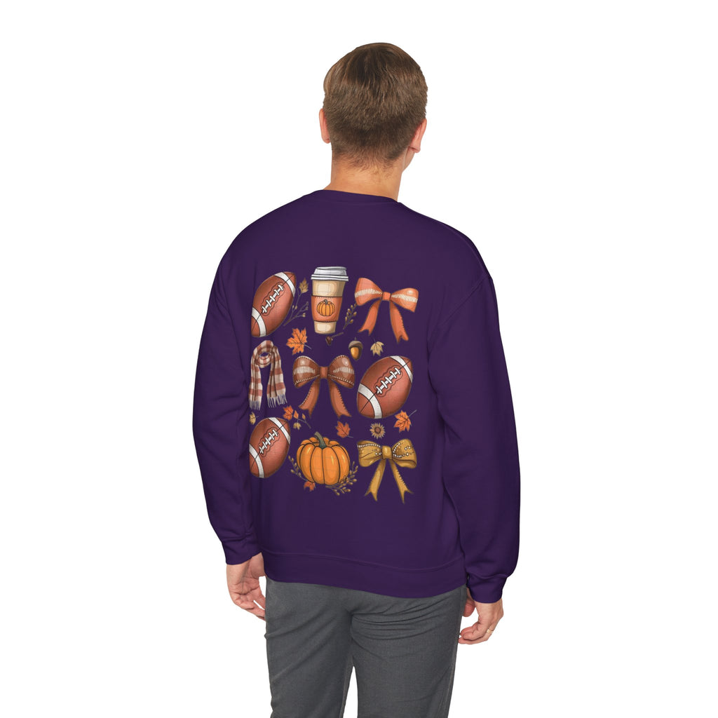 ORVIAN — Coquette Fall Bow & Football Crewneck, Pumpkin Spice Game Day Unisex Heavy Blend