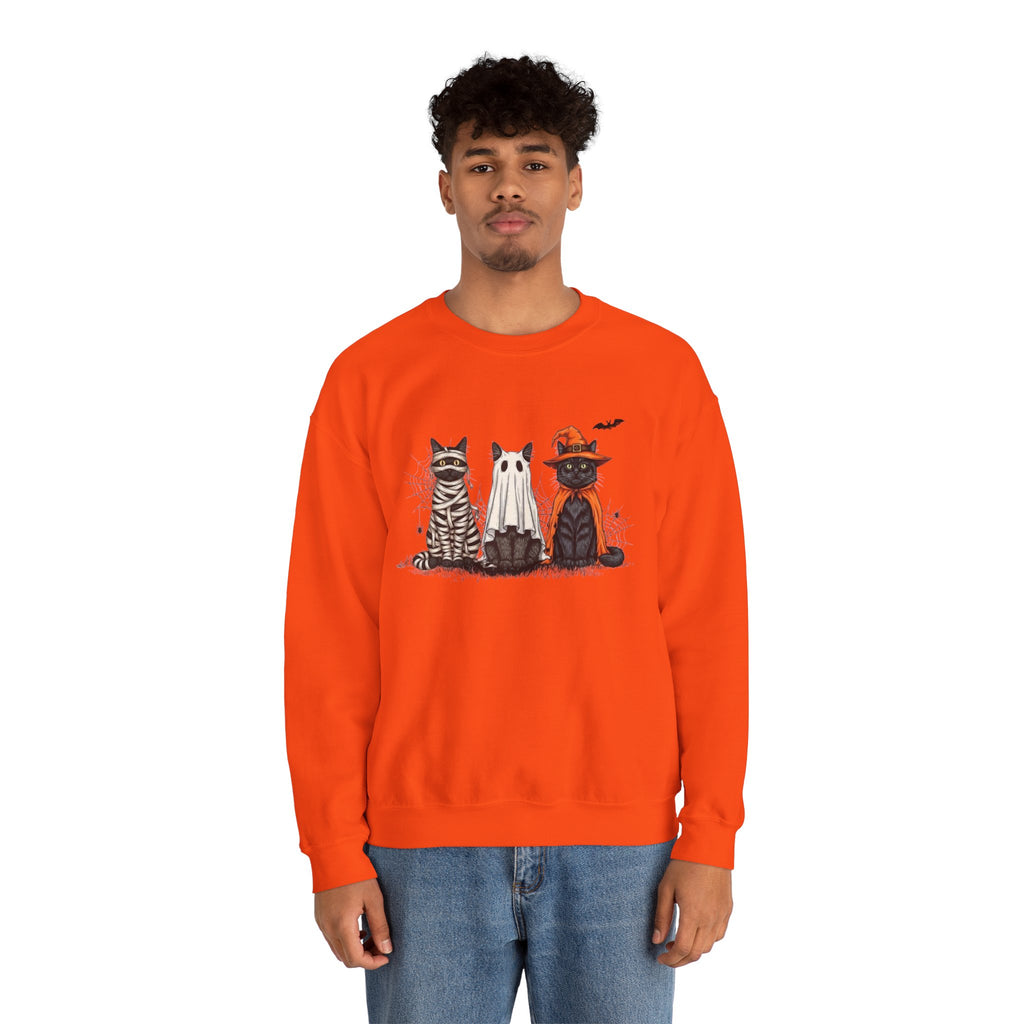 ORVIAN — Halloween Cats & Ghosts Crewneck, Spooky Cute Black Cat Unisex Sweatshirt