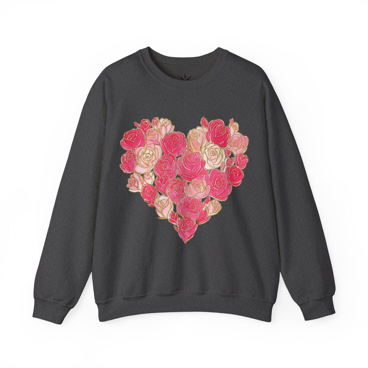 ORVIAN — Floral Rose Heart Crewneck, Romantic Pink Flower Valentine Sweatshirt, Unisex Heavy Blend