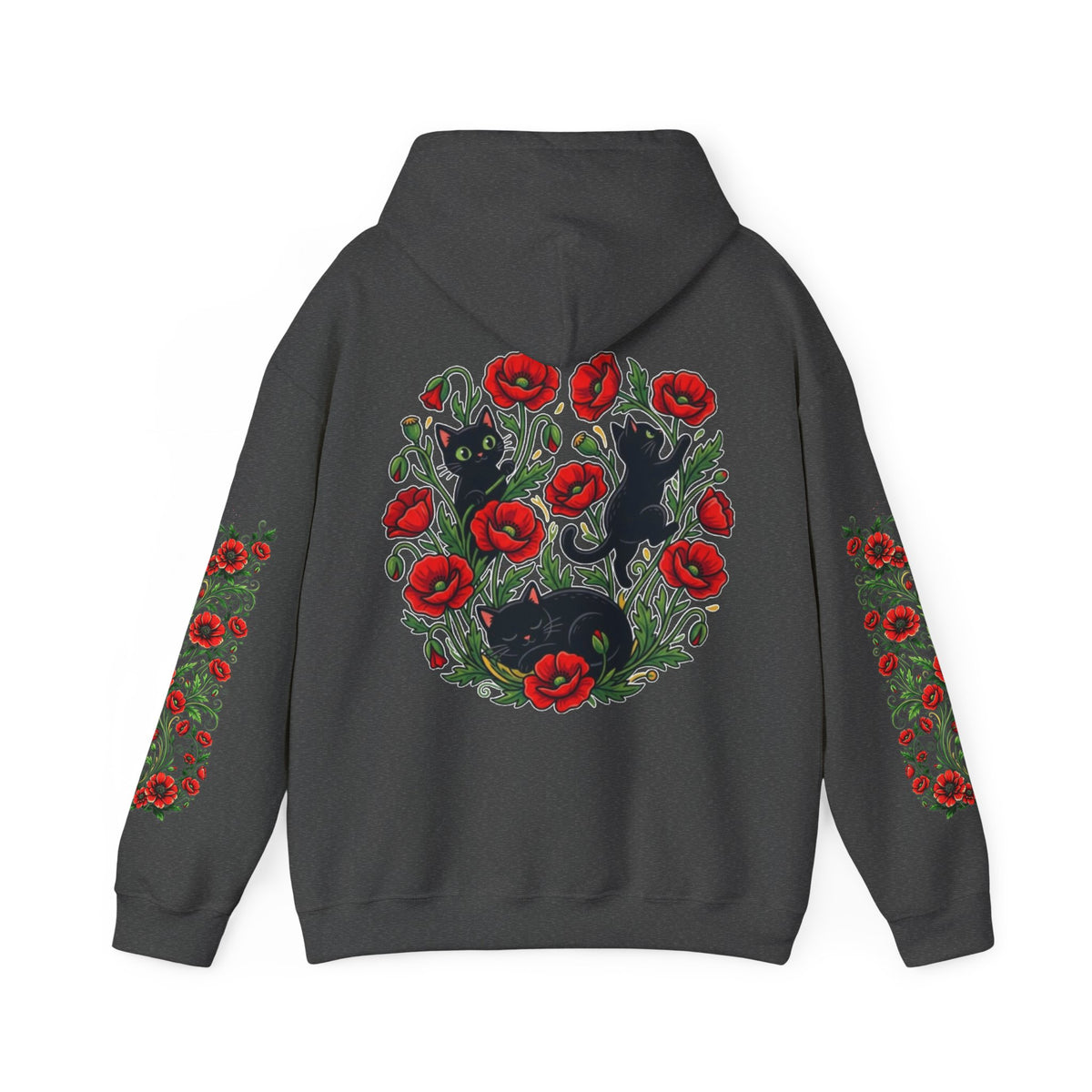 ORVIAN — Black Cat & Red Poppies Unisex Heavy Blend Hoodie