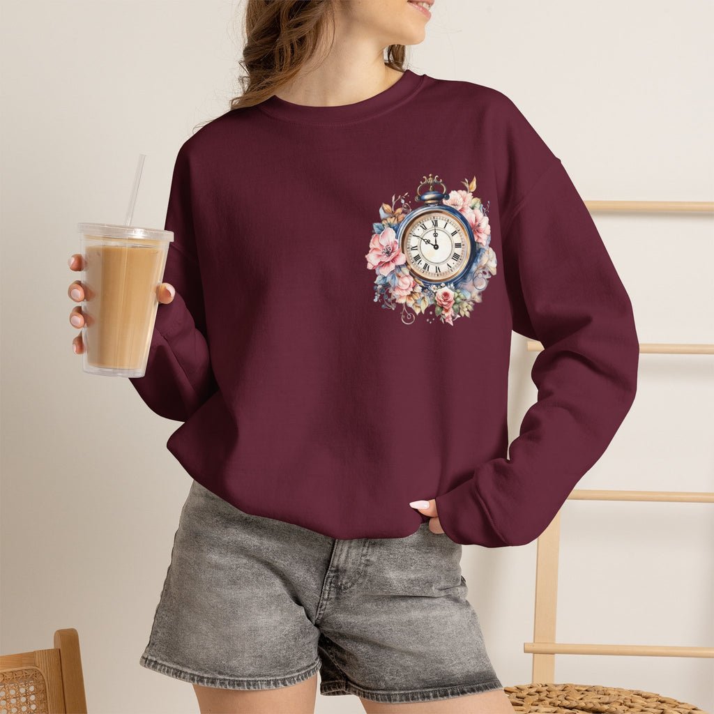ORVIAN — Blue Watercolor Floral Book Crewneck, Open Book Wildflower Literary Unisex Heavy Blend