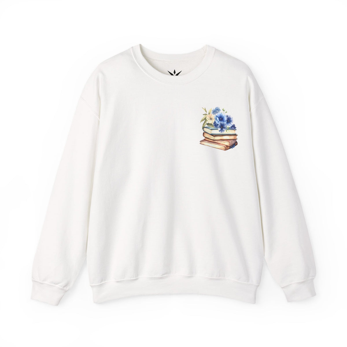 ORVIAN — Blue Watercolor Floral Book Crewneck, Open Book Wildflower Literary Unisex Heavy Blend