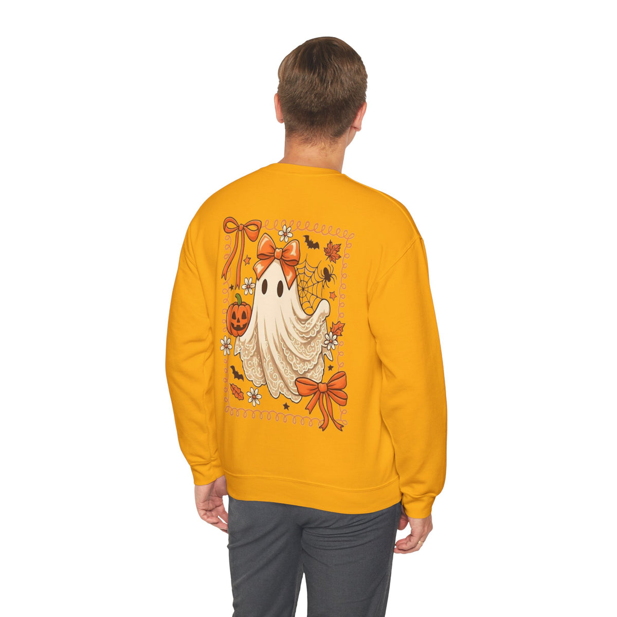 ORVIAN — Coquette Ghost & Bow Halloween Crewneck, Lace Ghost Pumpkin Unisex Sweatshirt