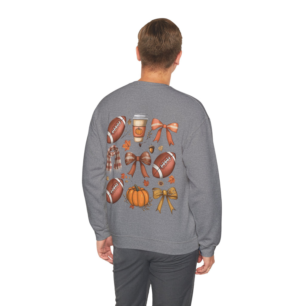 ORVIAN — Coquette Fall Bow & Football Crewneck, Pumpkin Spice Game Day Unisex Heavy Blend