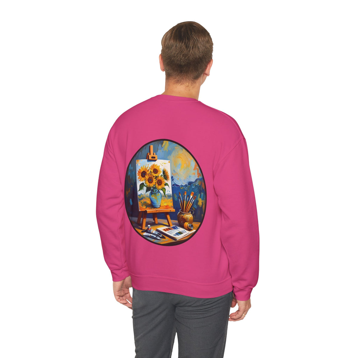 ORVIAN — Van Gogh Starry Night Sunflower & Artist Easel Crewneck, Art-Inspired Sweatshirt