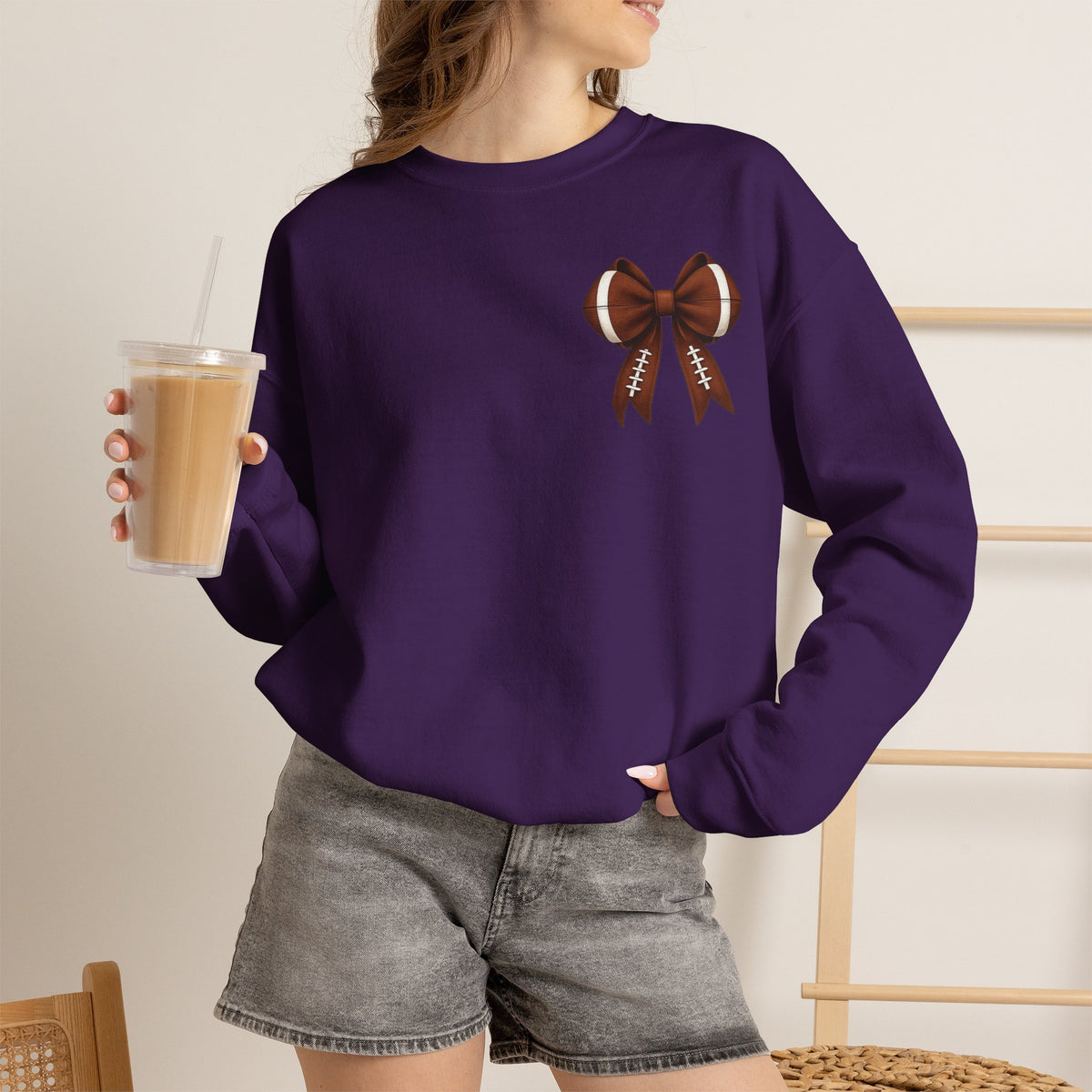 ORVIAN — Touchdown Season Coquette Football Bow Crewneck, Varsity Game Day Unisex Heavy Blend