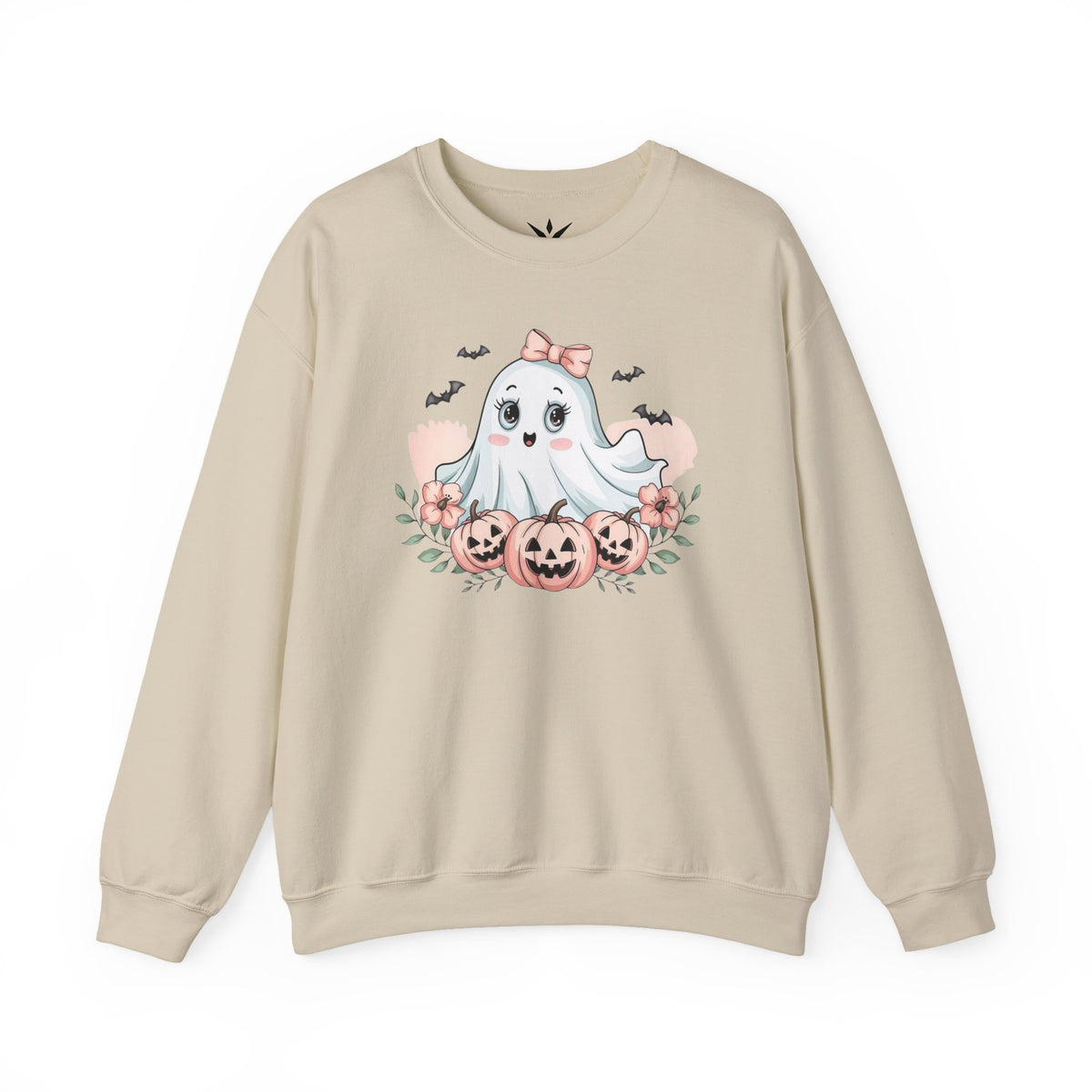 ORVIAN — Pink Halloween Coquette Ghost Crewneck, Bow & Pumpkin Unisex Heavy Blend