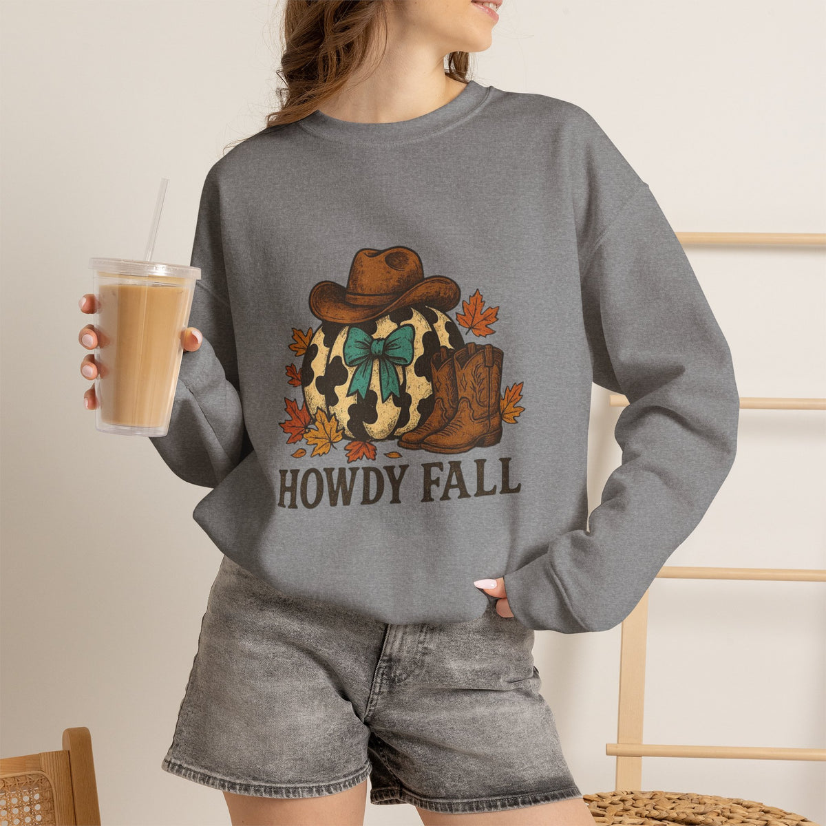 ORVIAN — Howdy Fall Wéstern Pumpkin & Ghost Cow Crewneck, Moo I Mean Boo Halloween Unisex