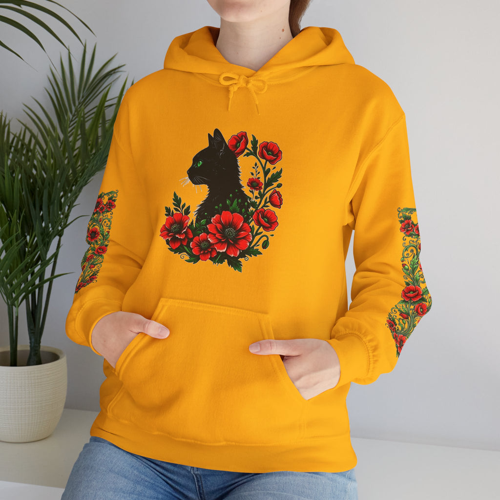 ORVIAN — Black Cat & Red Poppies Unisex Heavy Blend Hoodie