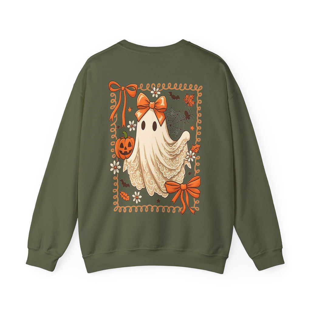 ORVIAN — Coquette Ghost & Bow Halloween Crewneck, Lace Ghost Pumpkin Unisex Sweatshirt