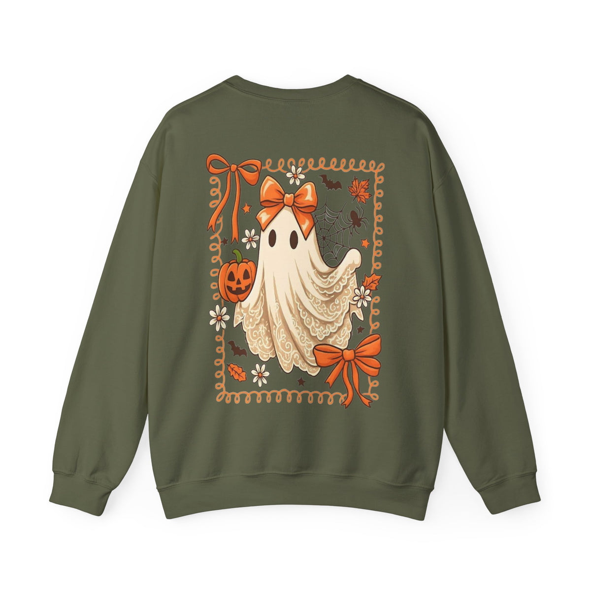 ORVIAN — Coquette Ghost & Bow Halloween Crewneck, Lace Ghost Pumpkin Unisex Sweatshirt