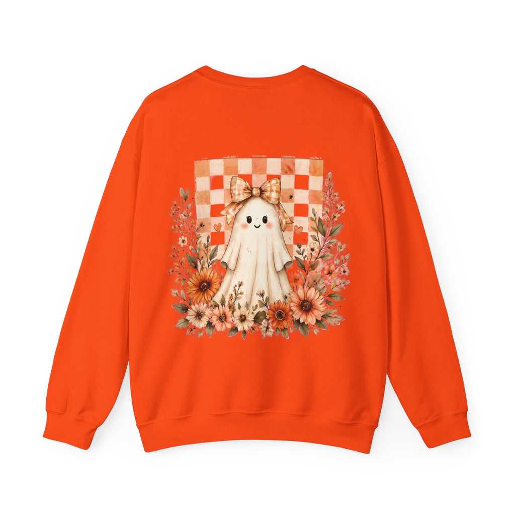 ORVIAN — Fall Kitten & Coquette Ghost Crewneck, Gingham Pumpkin Autumn Unisex Heavy Blend