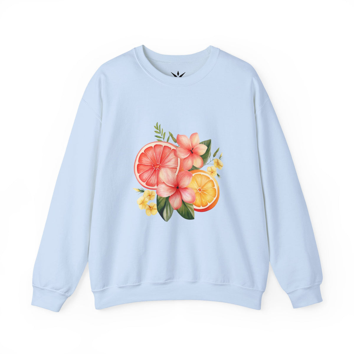 ORVIAN — Tropical Citrus & Pink Floral Crewneck, Grapefruit Orange Watercolor Unisex Heavy Blend