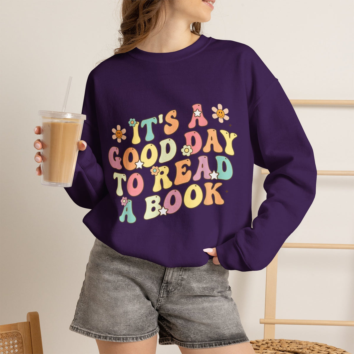 ORVIAN — Good Day to Read a Book Crewneck, Retro Floral Book Lover Sweatshirt Unisex Heavy Blend
