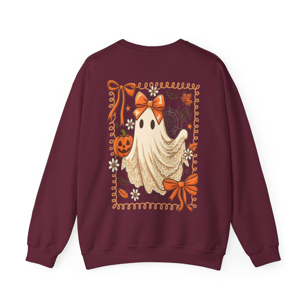 ORVIAN — Coquette Ghost & Bow Halloween Crewneck, Lace Ghost Pumpkin Unisex Sweatshirt