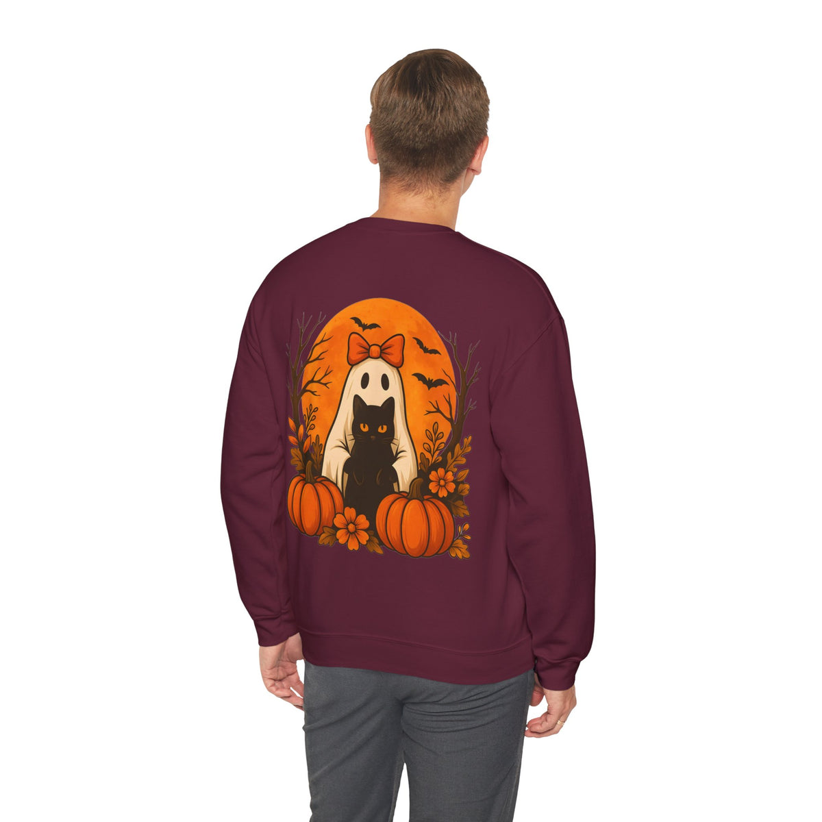 ORVIAN — Black Cat & Pumpkin Halloween Crewneck, Ghost & Coquette Bow Unisex Heavy Blend