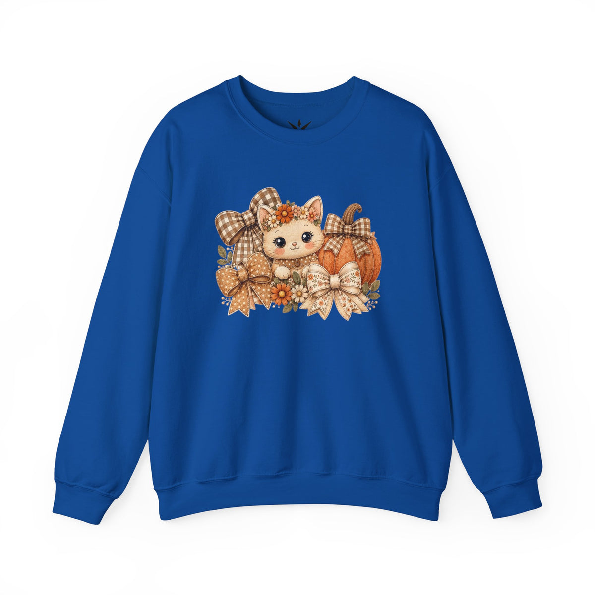 ORVIAN — Fall Kitten & Coquette Ghost Crewneck, Gingham Pumpkin Autumn Unisex Heavy Blend