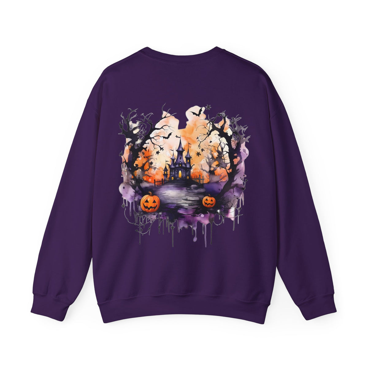 ORVIAN — Watercolor Haunted Castle Halloween Crewneck, Purple Jack-o'-Lantern Unisex Heavy Blend