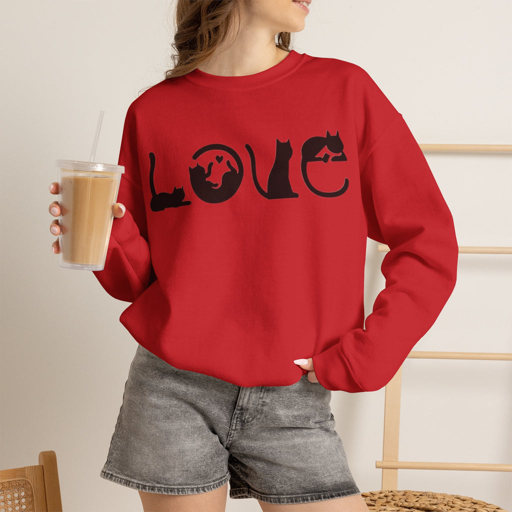 ORVIAN — LOVE Cat Silhouette & Heart-Shaped Cats Crewneck, Cat Lover Unisex Heavy Blend