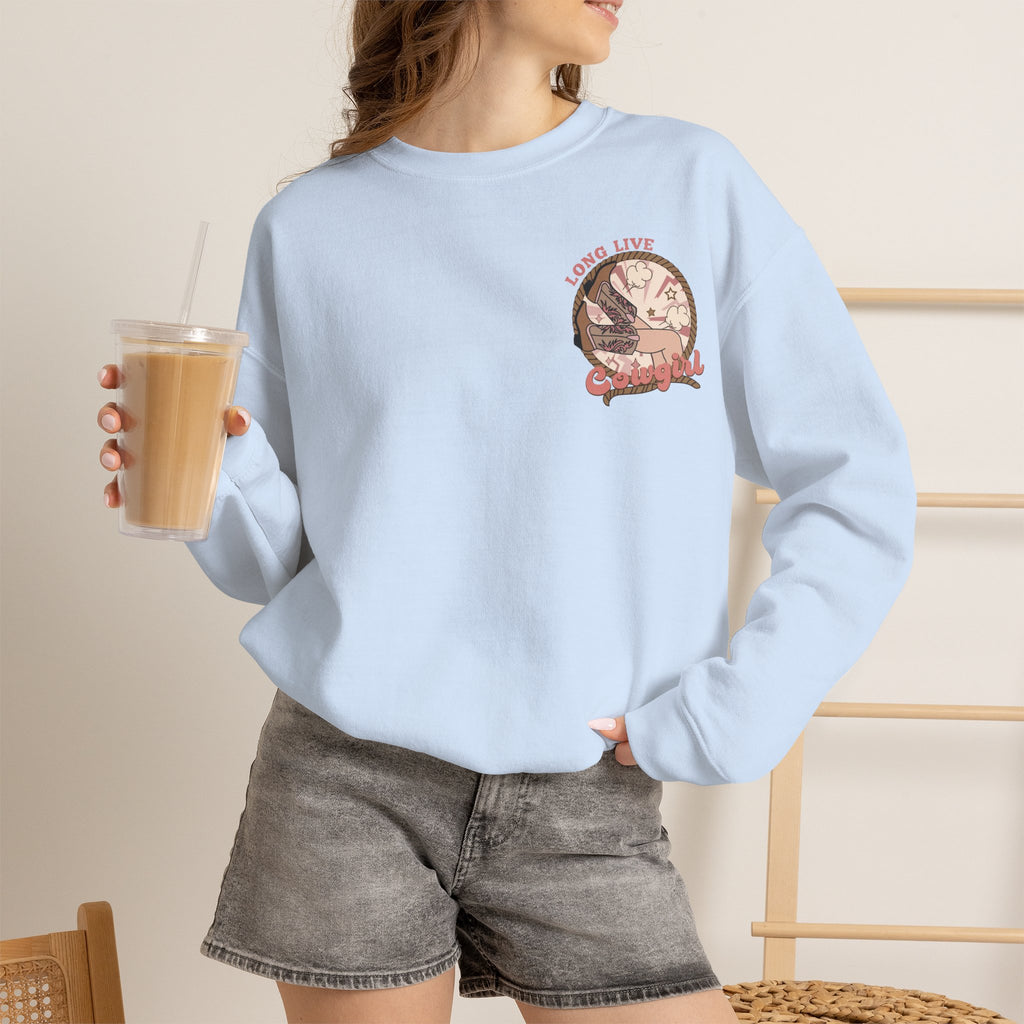 ORVIAN — Howdy Cowgirls Western Crewneck, Leopard Lightning Bolt & Cowgirl Boots Unisex Heavy Blend