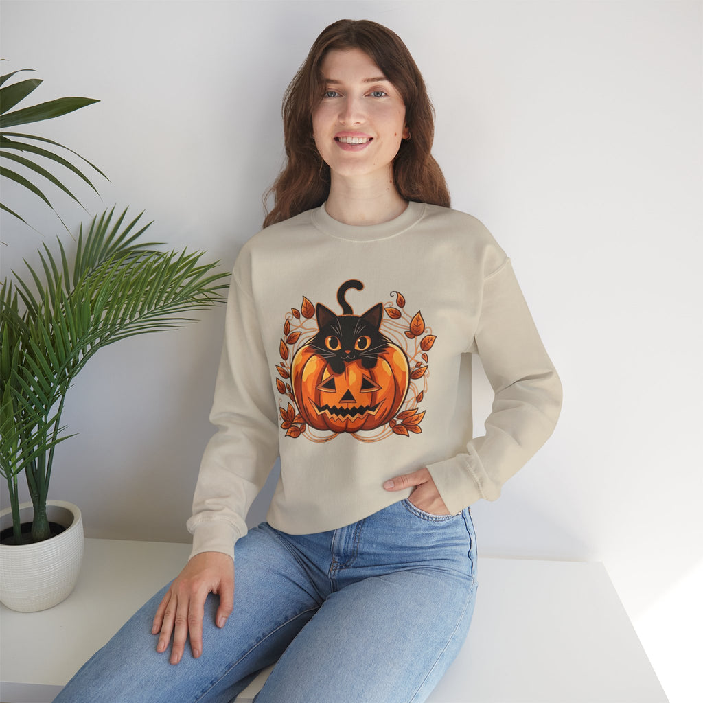 ORVIAN — Black Cat & Pumpkin Halloween Crewneck, Ghost & Coquette Bow Unisex Heavy Blend