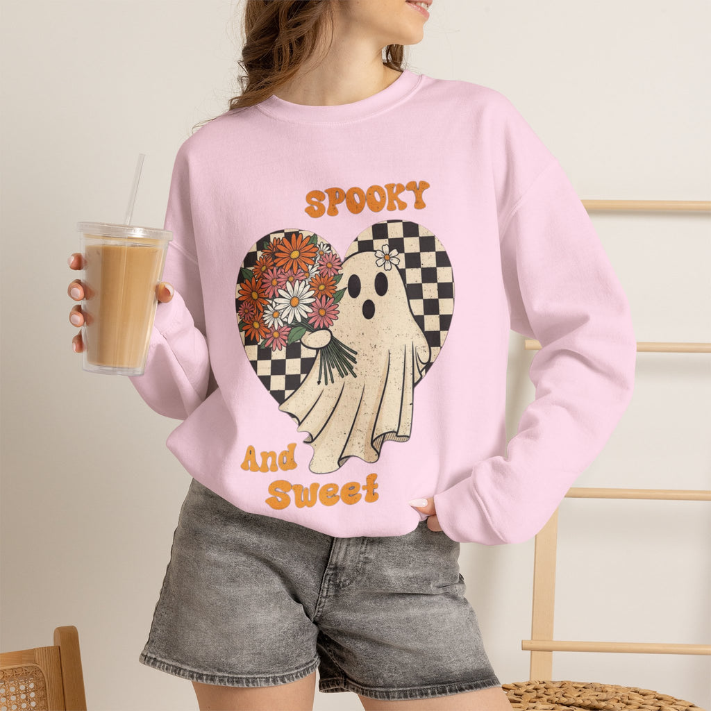 ORVIAN — Spooky & Sweet Ghost Crewneck, Coquette Bow Heart Halloween Unisex Sweatshirt