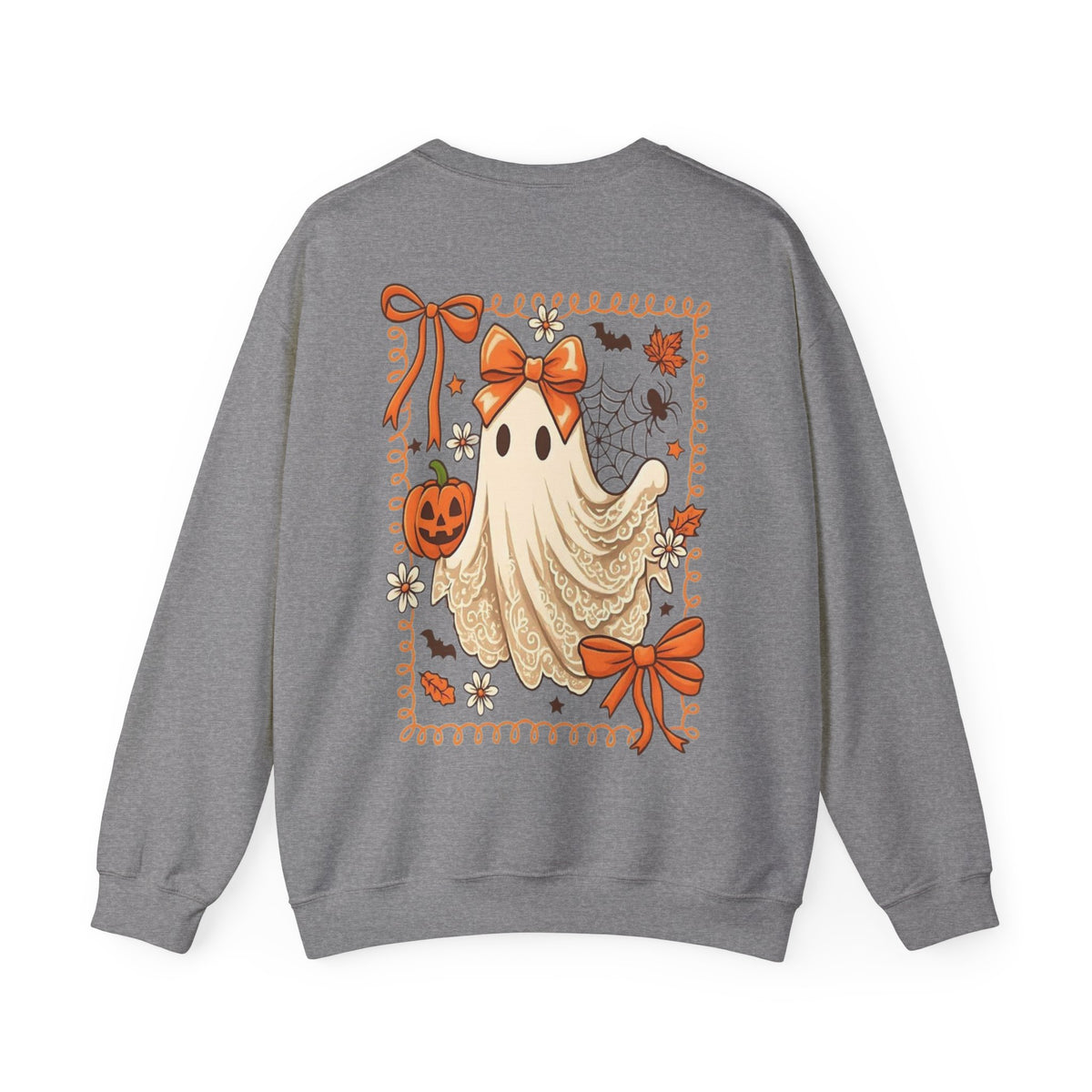 ORVIAN — Coquette Ghost & Bow Halloween Crewneck, Lace Ghost Pumpkin Unisex Sweatshirt