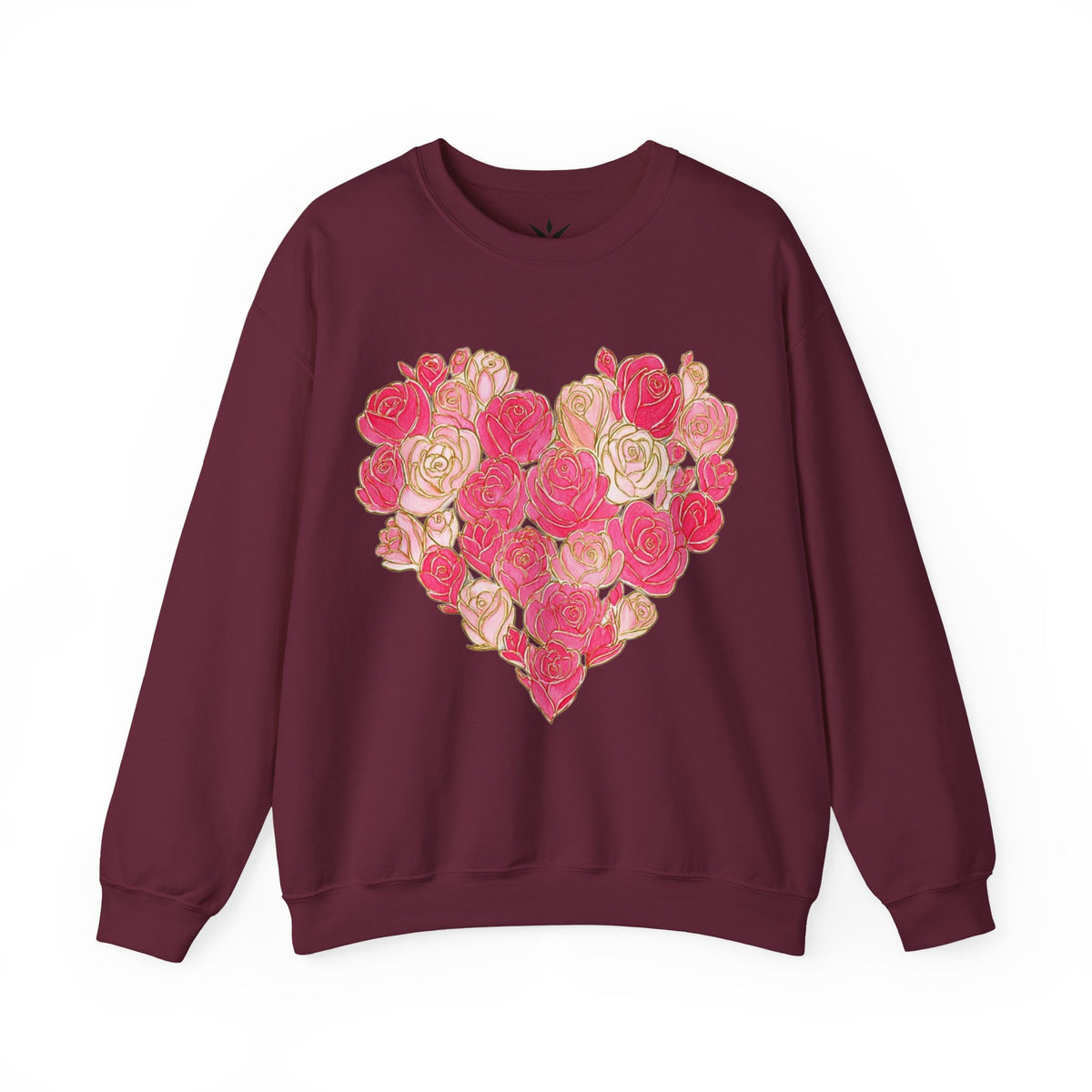 ORVIAN — Floral Rose Heart Crewneck, Romantic Pink Flower Valentine Sweatshirt, Unisex Heavy Blend