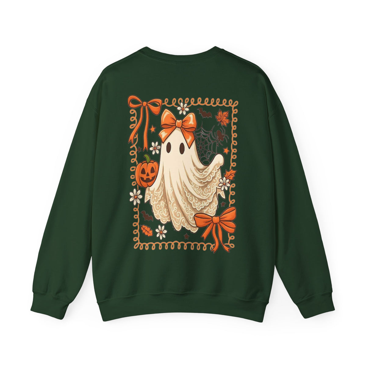 ORVIAN — Coquette Ghost & Bow Halloween Crewneck, Lace Ghost Pumpkin Unisex Sweatshirt