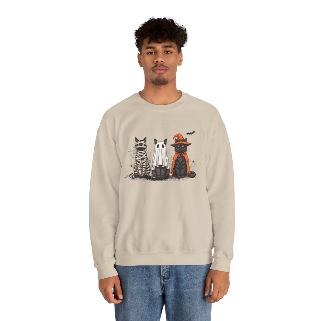 ORVIAN — Halloween Cats & Ghosts Crewneck, Spooky Cute Black Cat Unisex Sweatshirt