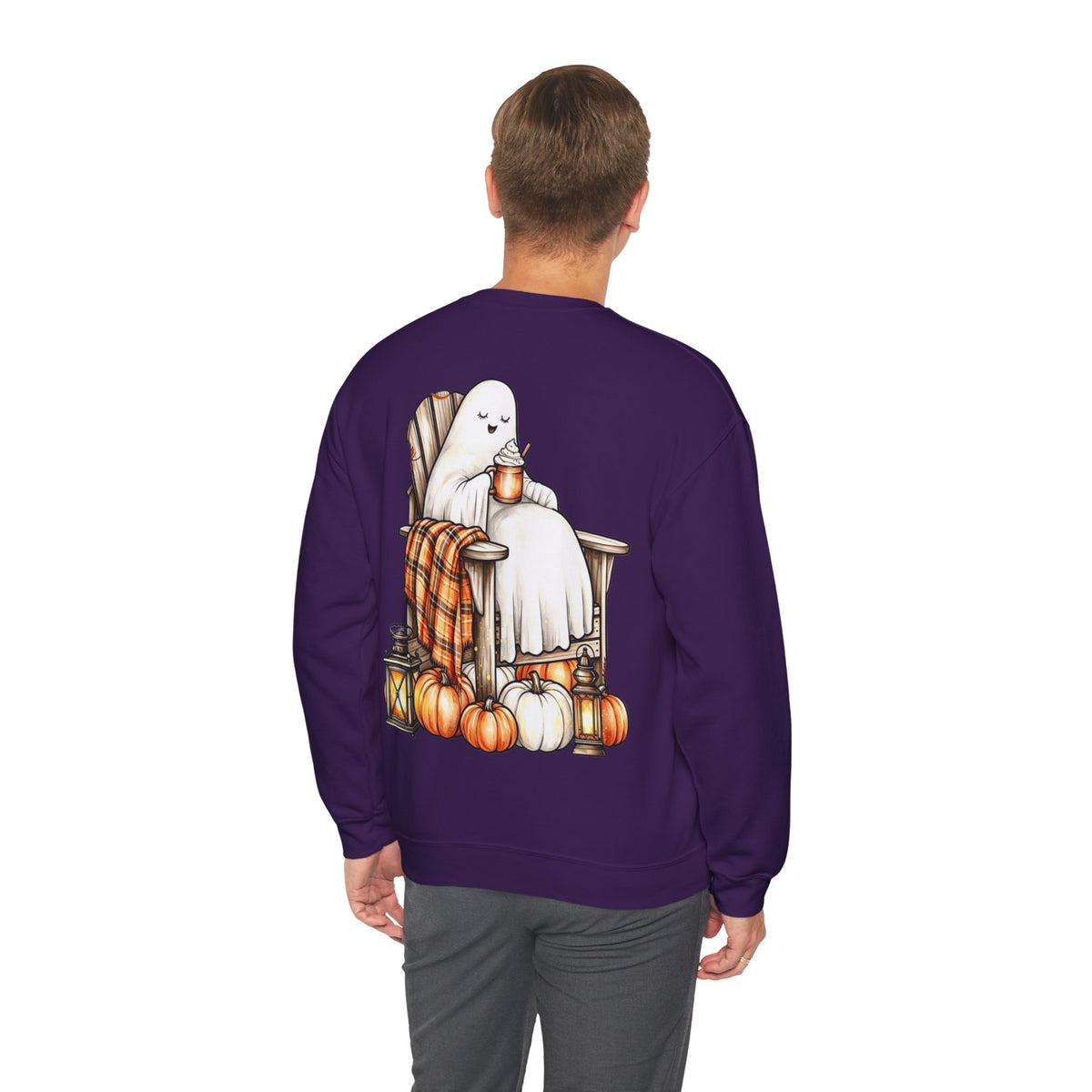 ORVIAN — Ghostly Coffee Break Coquette Bow Crewneck, Cozy Pumpkin Spice Halloween Unisex