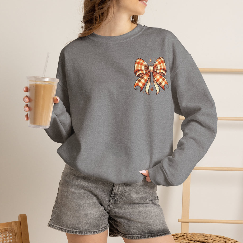 ORVIAN — Ghostly Coffee Break Coquette Bow Crewneck, Cozy Pumpkin Spice Halloween Unisex