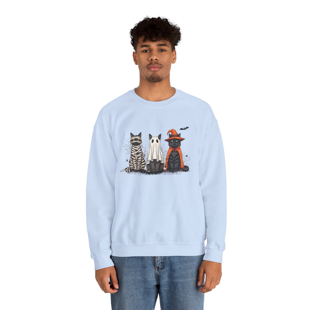 ORVIAN — Halloween Cats & Ghosts Crewneck, Spooky Cute Black Cat Unisex Sweatshirt