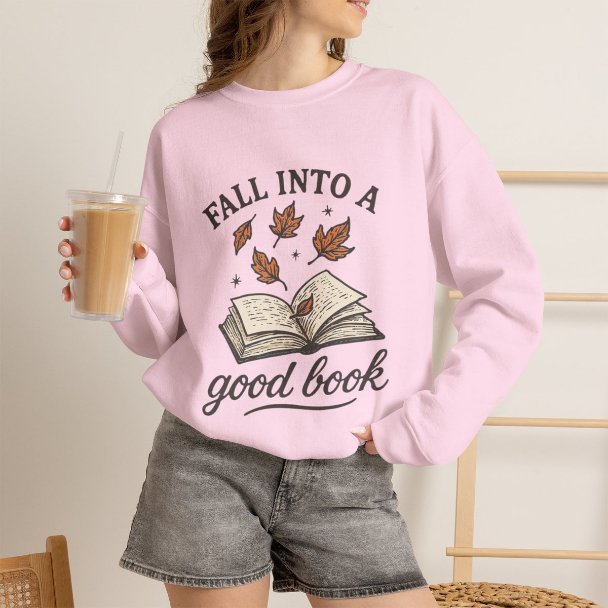 ORVIAN — Fall Into a Good Book Ghost Crewneck, Cozy Autumn Book Lover Unisex Heavy Blend