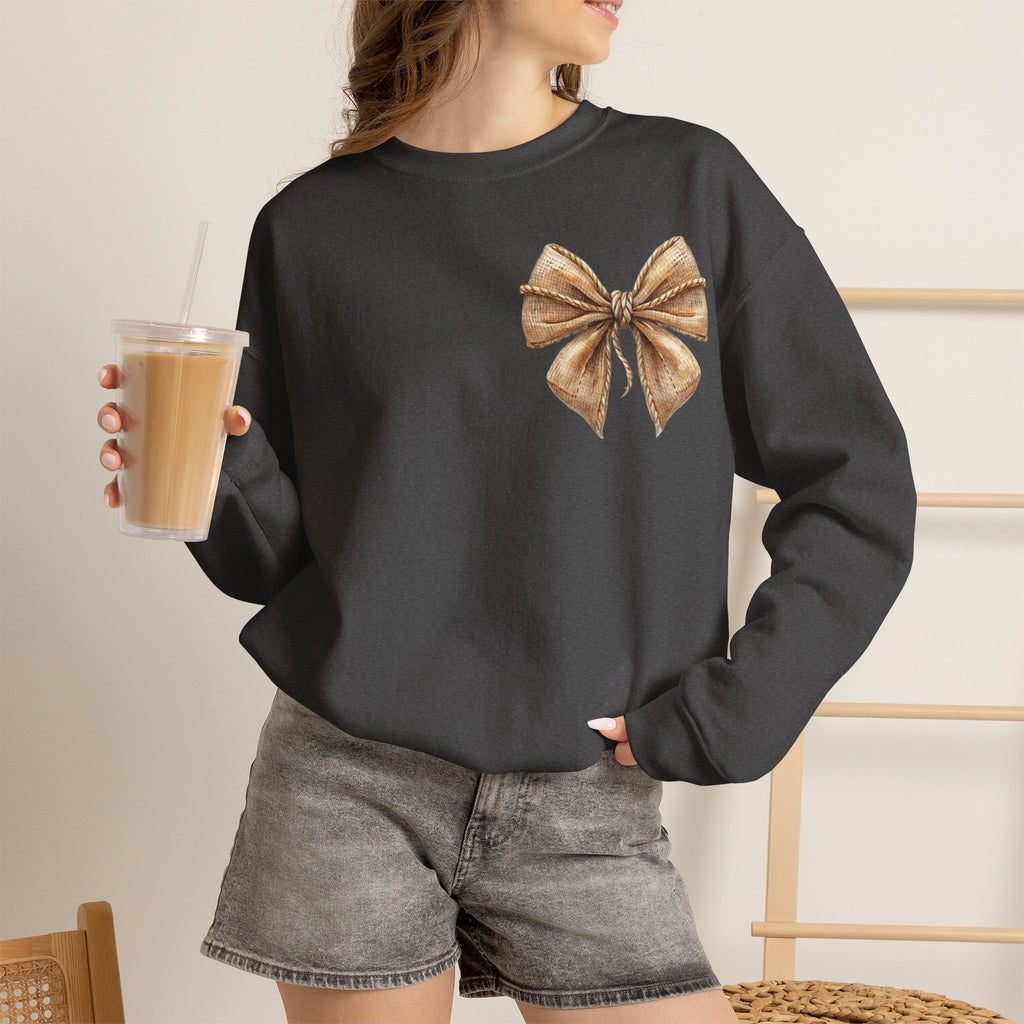 ORVIAN — Coquette Fall Bow & Football Crewneck, Pumpkin Spice Game Day Unisex Heavy Blend