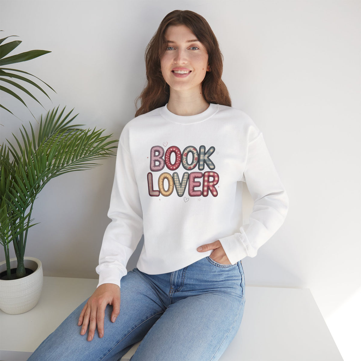 ORVIAN — Book Lover Floral Crewneck, Colorful Typography & Rose Book Stack Unisex Heavy Blend