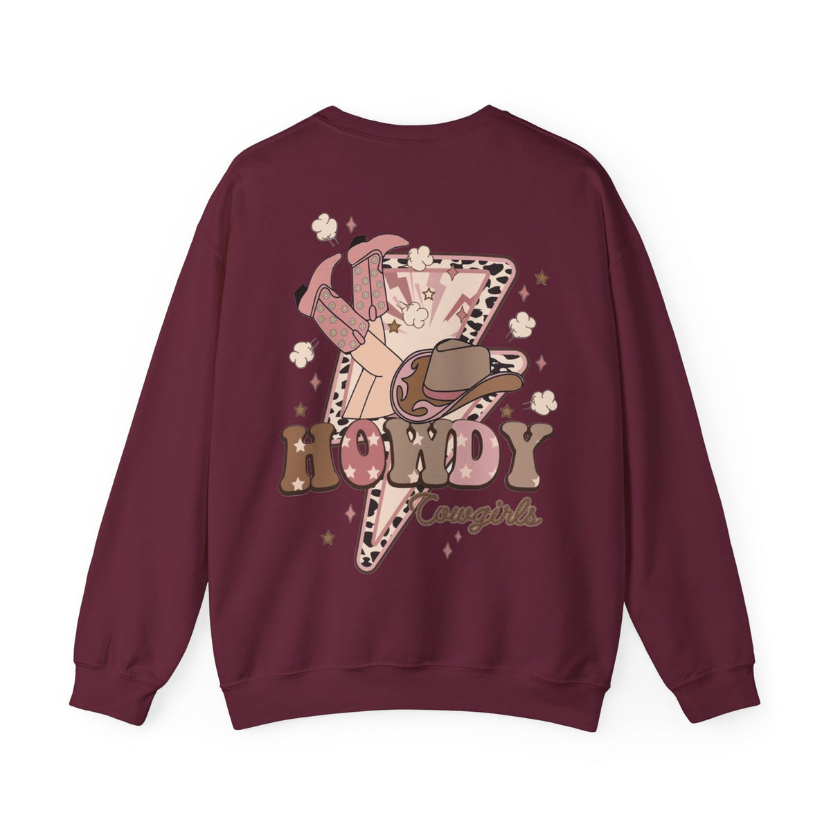 ORVIAN — Howdy Cowgirls Western Crewneck, Leopard Lightning Bolt & Cowgirl Boots Unisex Heavy Blend