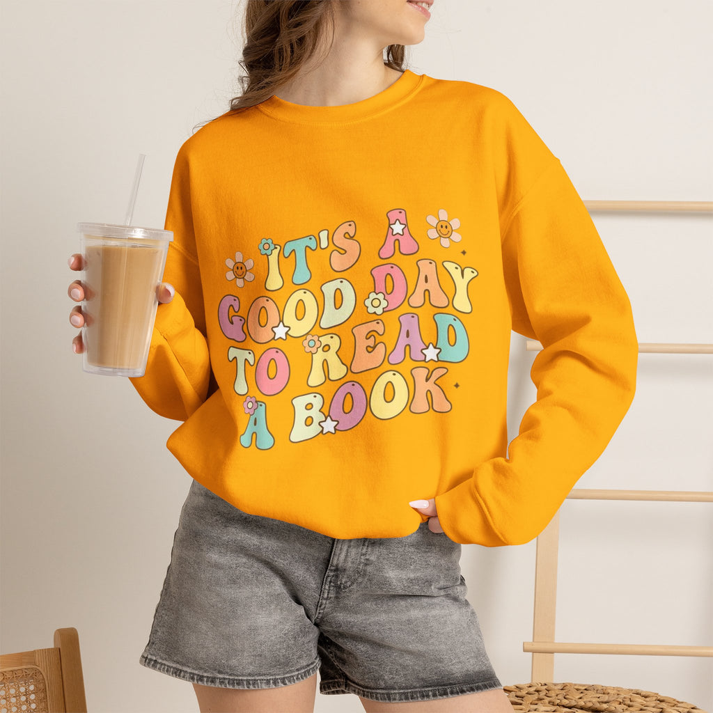 ORVIAN — Good Day to Read a Book Crewneck, Retro Floral Book Lover Sweatshirt Unisex Heavy Blend