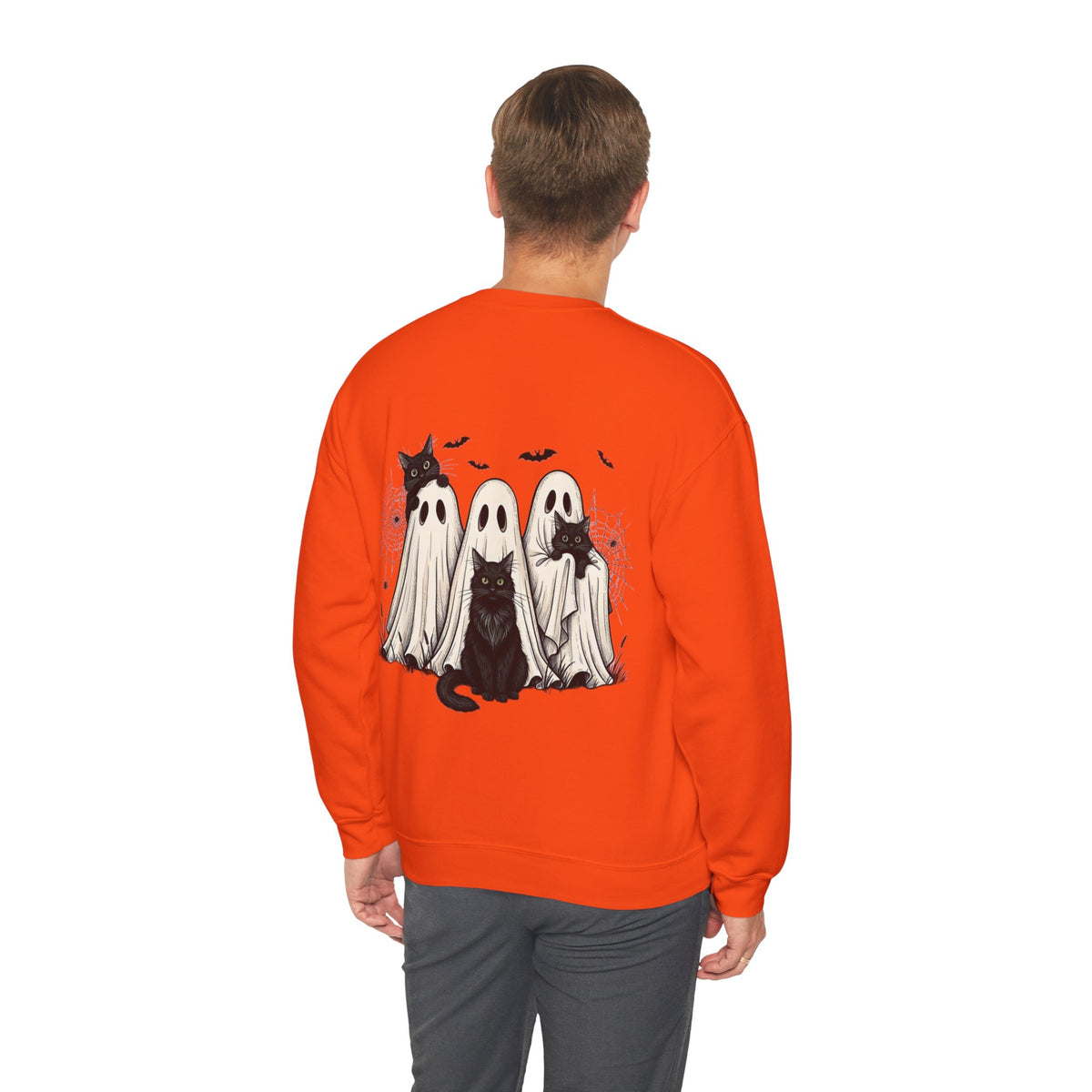 ORVIAN — Halloween Cats & Ghosts Crewneck, Spooky Cute Black Cat Unisex Sweatshirt