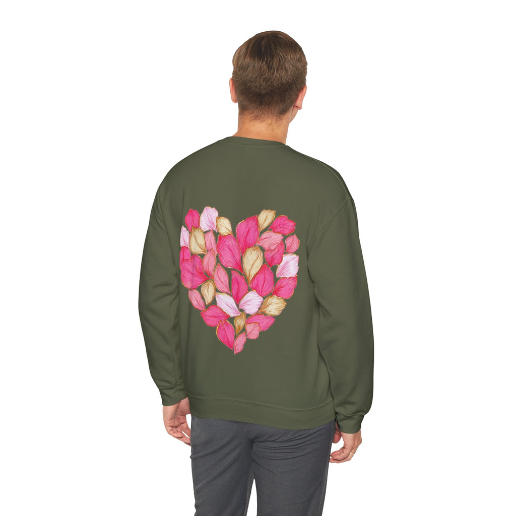 ORVIAN — Floral Rose Heart Crewneck, Romantic Pink Flower Valentine Sweatshirt, Unisex Heavy Blend