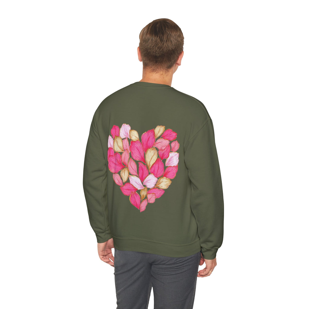 ORVIAN — Floral Rose Heart Crewneck, Romantic Pink Flower Valentine Sweatshirt, Unisex Heavy Blend