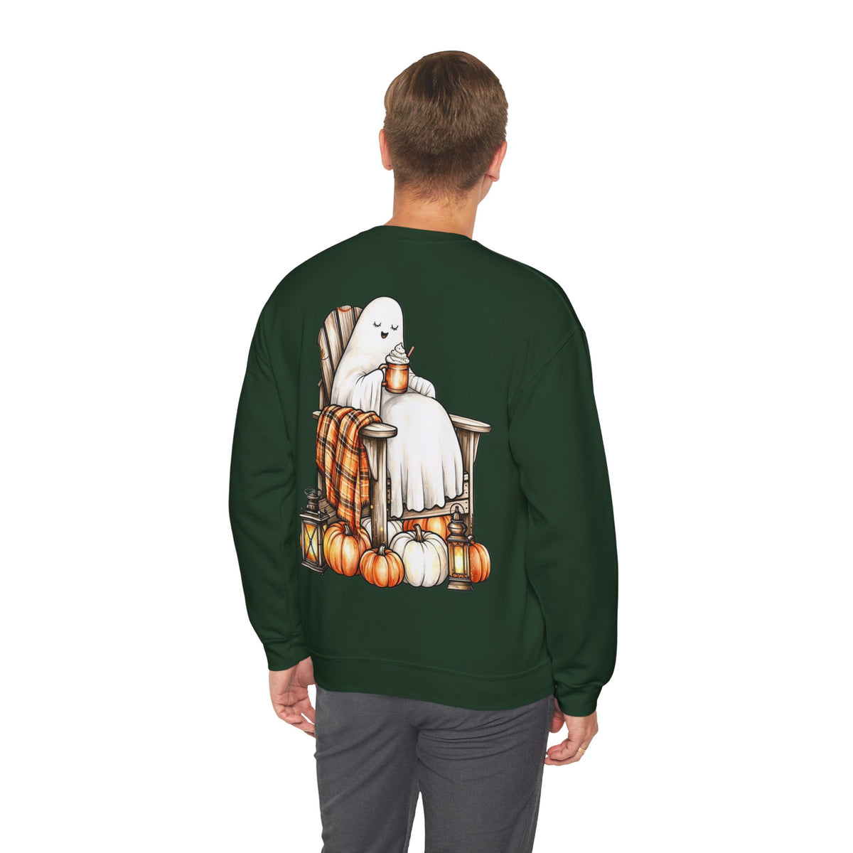 ORVIAN — Ghostly Coffee Break Coquette Bow Crewneck, Cozy Pumpkin Spice Halloween Unisex